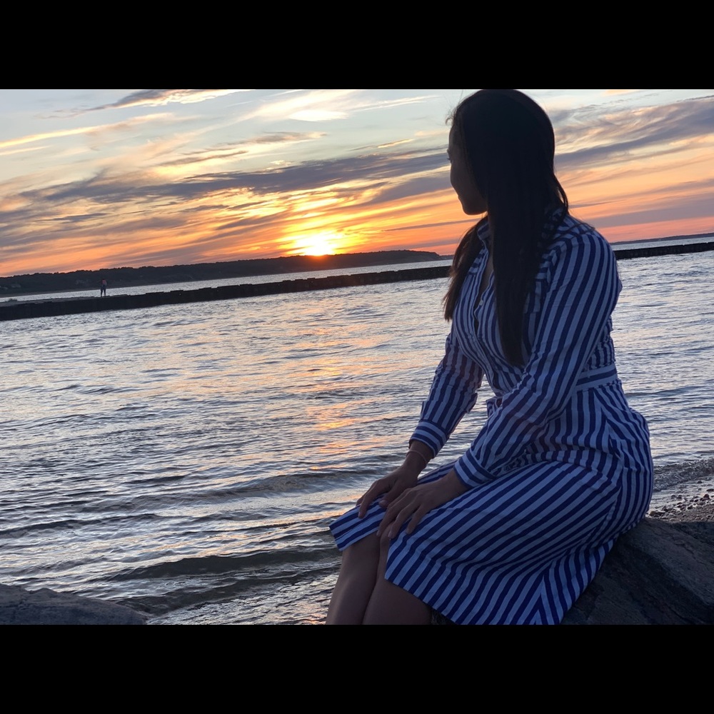 J Crew Tie Waist Shirt Dress with Navy Stripes